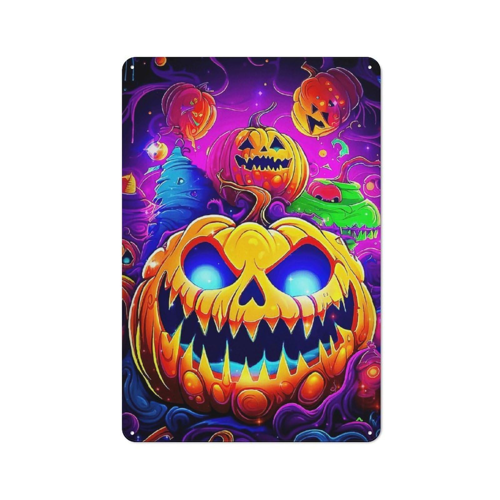 Junmoney Colorful Halloween Pumpkins Rustic Tin Wall Sign 30X20cm Featuring Bistro Wall Plaque For Restaurant, Kitchen, Counter Or Breakfast Nook
