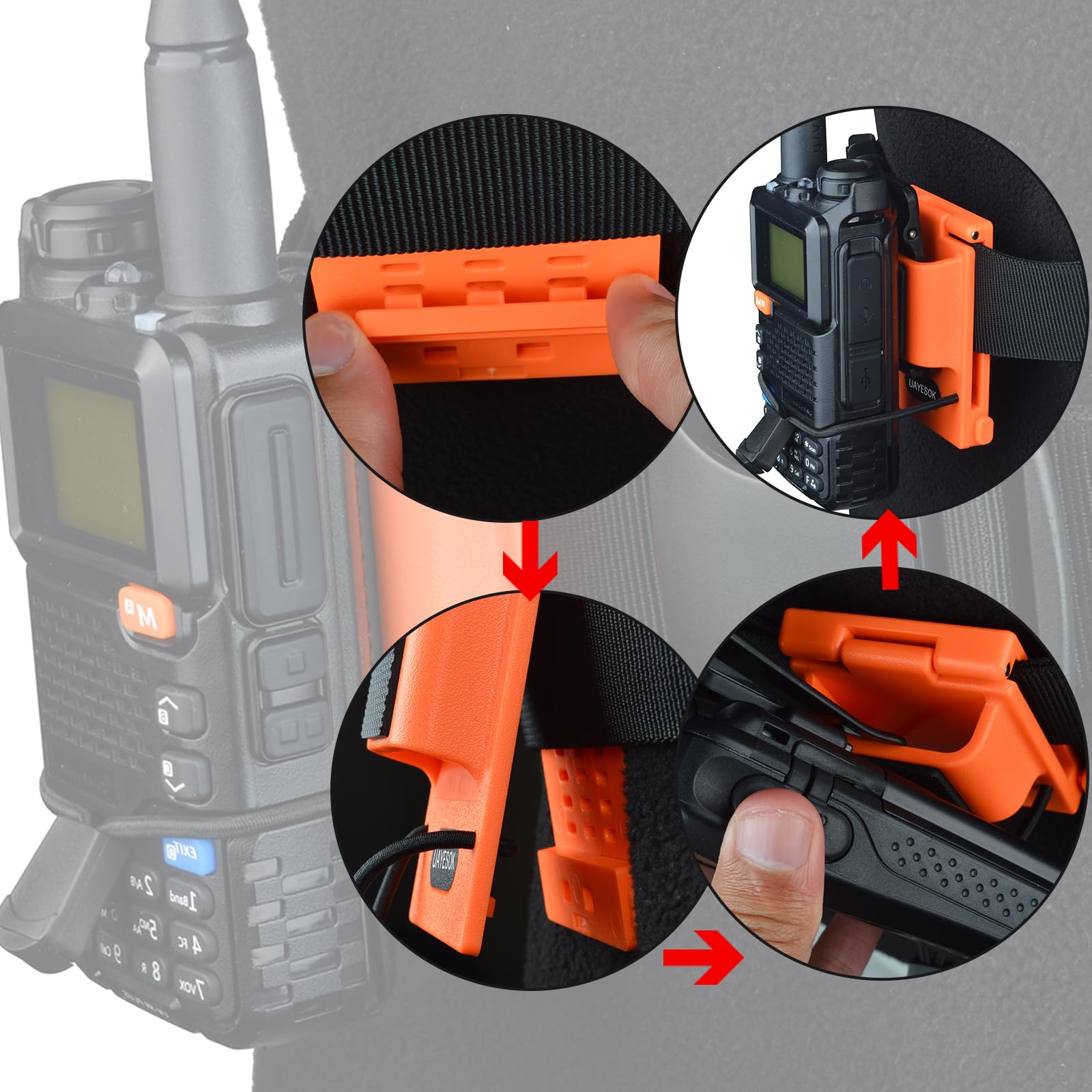 UAYESOK Support de radio universel avec clip de ceinture pour talkie-walkie - Étui tactique de police pour radio bidirectionnelle Kenwood Motorola Baofeng Quansheng Icom Midland (orange)