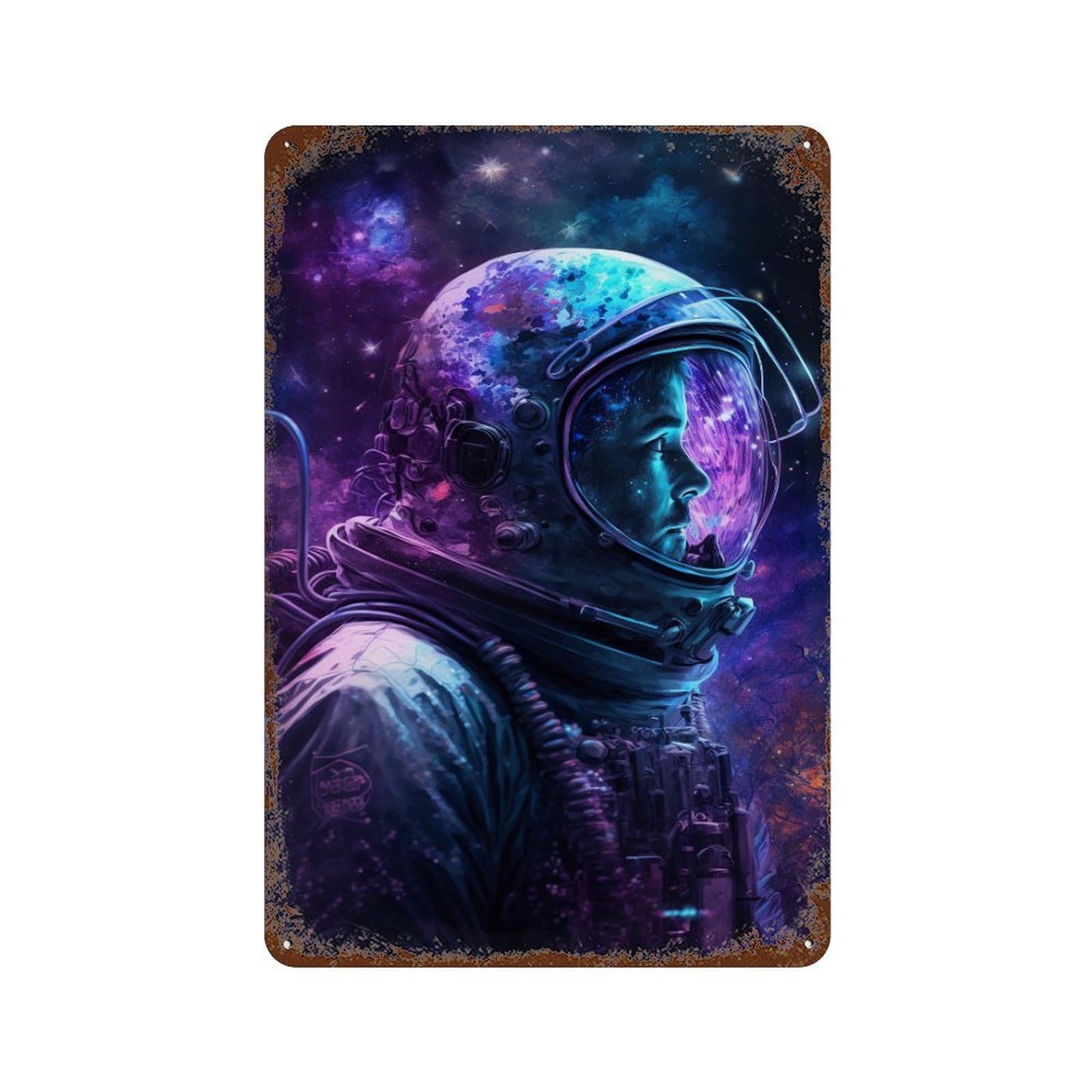 Cosmic Astronaut Portrait Aged Metal Wall Plaque 11.8"x7.9", for Shed, Workshop And Garage Wall Decor, Old School Wall Decor