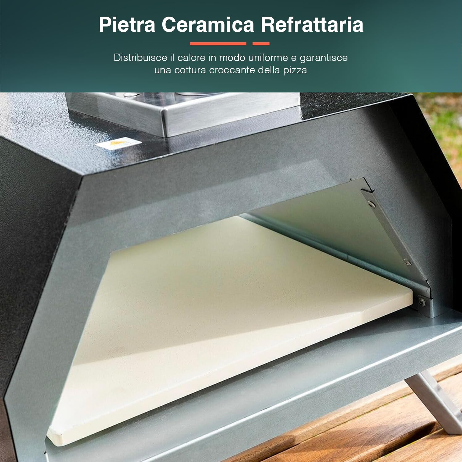 Avilia Forno a Pellet per Pizza - Forno per Esterni con Canna Fumaria, Termometro, Pietra Ceramica, Pala e Gambe Pieghevoli, Ideale per Giardini e Terrazze, in Pietra e Acciaio, 42x81x80cm