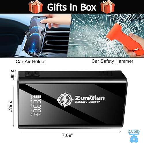 Miniatura 2 de Arrancador de salto con compresor de aire, batería portátil de 4000 A, inflador digital de neumáticos de 150 PSI, paquete de energía de batería de