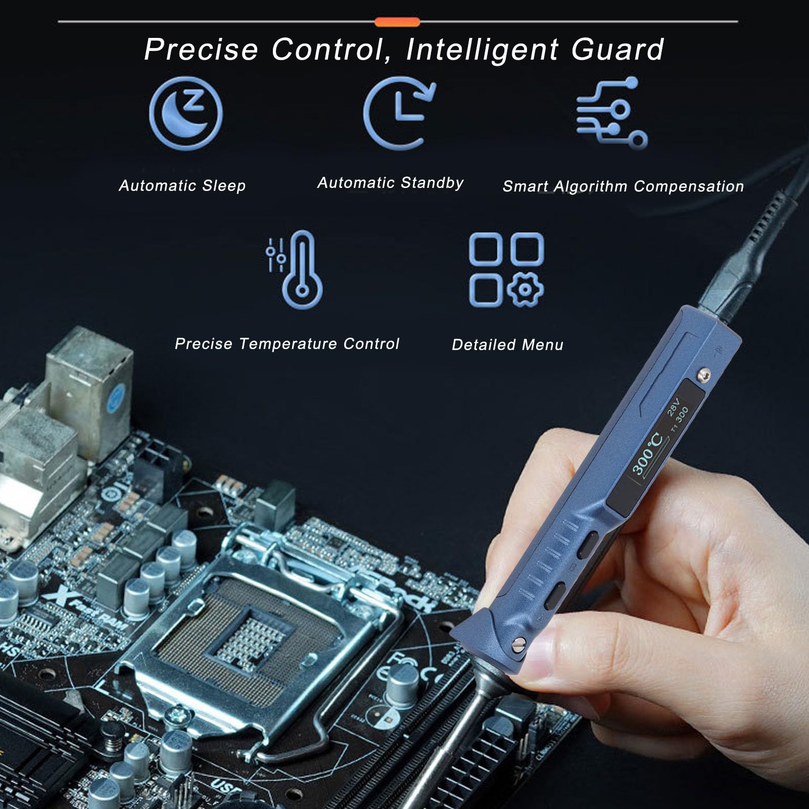 Soldador Portátil TS101 con Punta TS‑B2, Bolígrafo de Soldadura Eléctrica con Pantalla Digital Inteligente de 65 W y Temperatura Ajustable