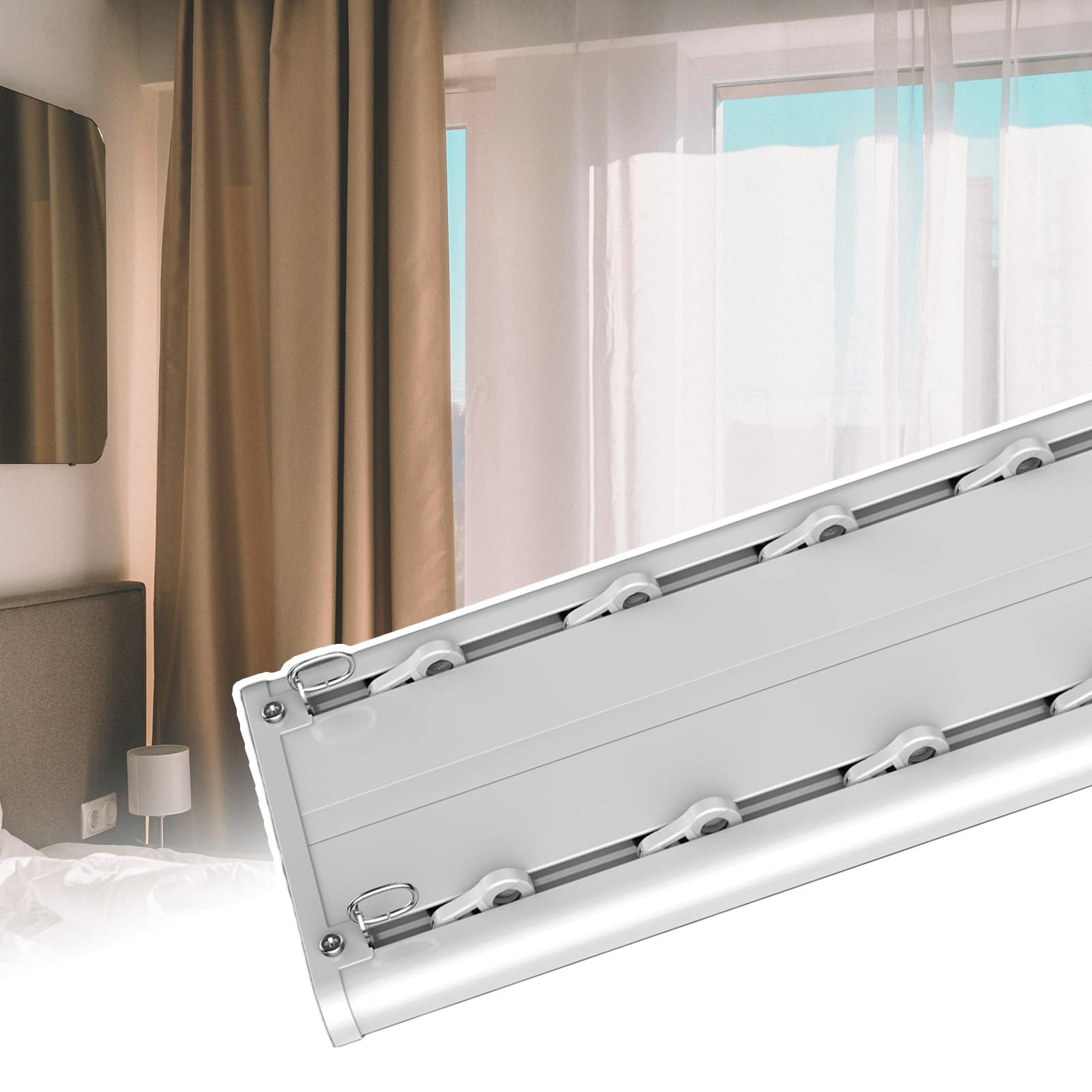 Tringle à rideaux double rail blanc 5m au design étroit et discret pour votre plafond