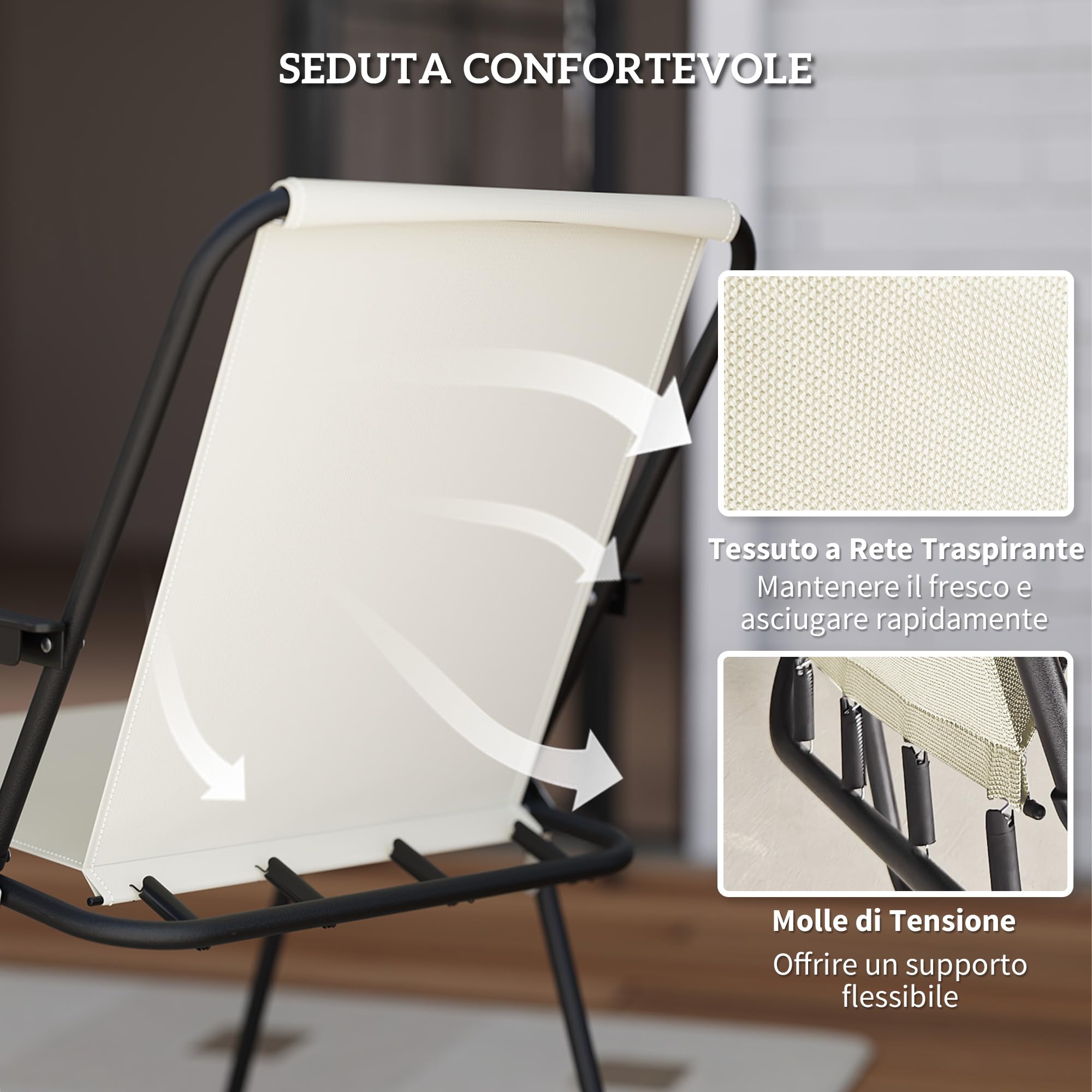 Outsunny Set Tavolo e Sedie da Giardino 6 Pezzi Acciaio Ombrellone, Mobili 4 Sedie Pieghevoli Textilene Tavolo Rotondo Vetro, Esterno Patio Terrazzo Crema
