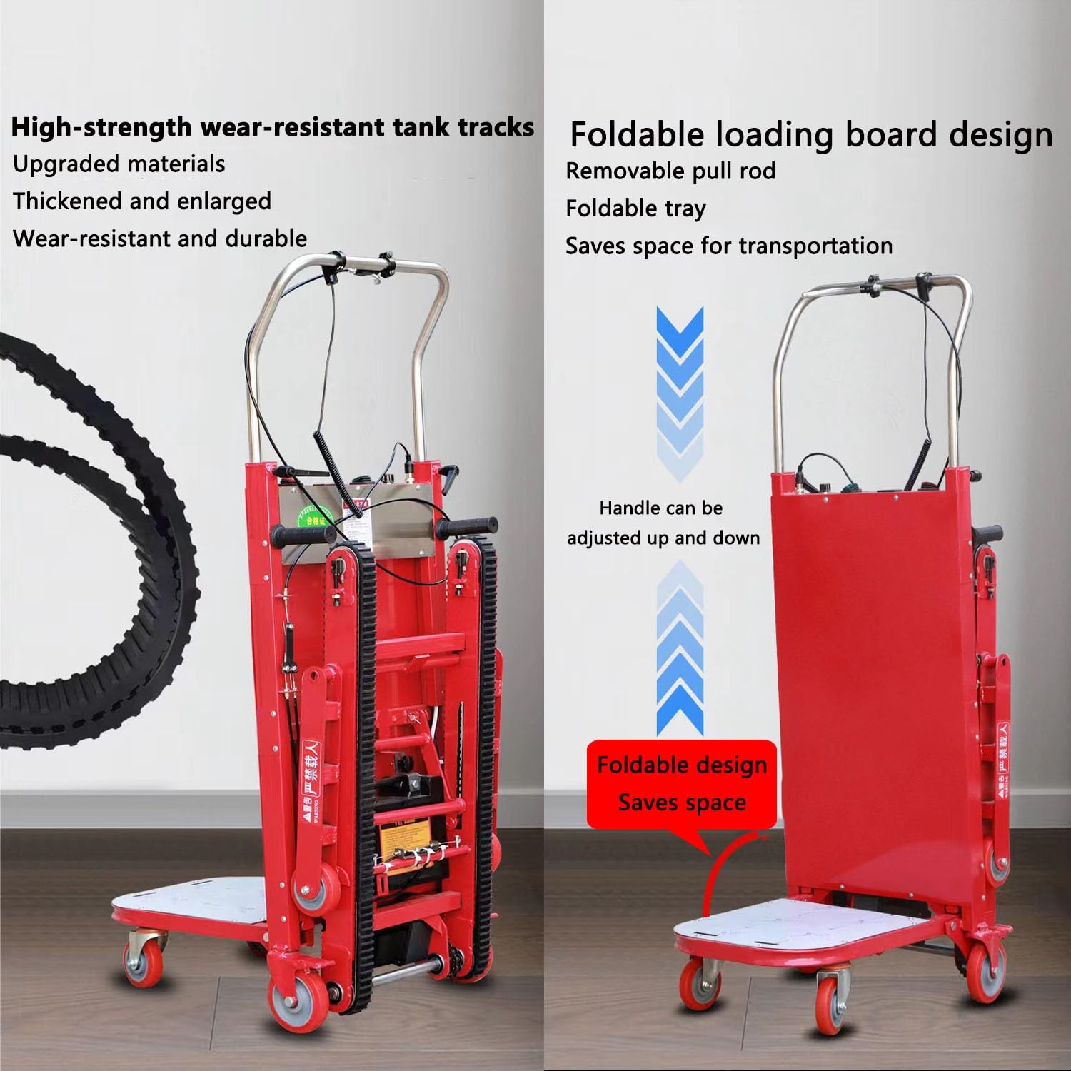 Tipo Cingolato - Montascale Elettrico,Carrello Saliscale Pieghevole Con Cingoli In Gomma,Montascale Elettrico Cingolato,Carrello Montascale Pieghevole Per Carichi Pesanti 500w