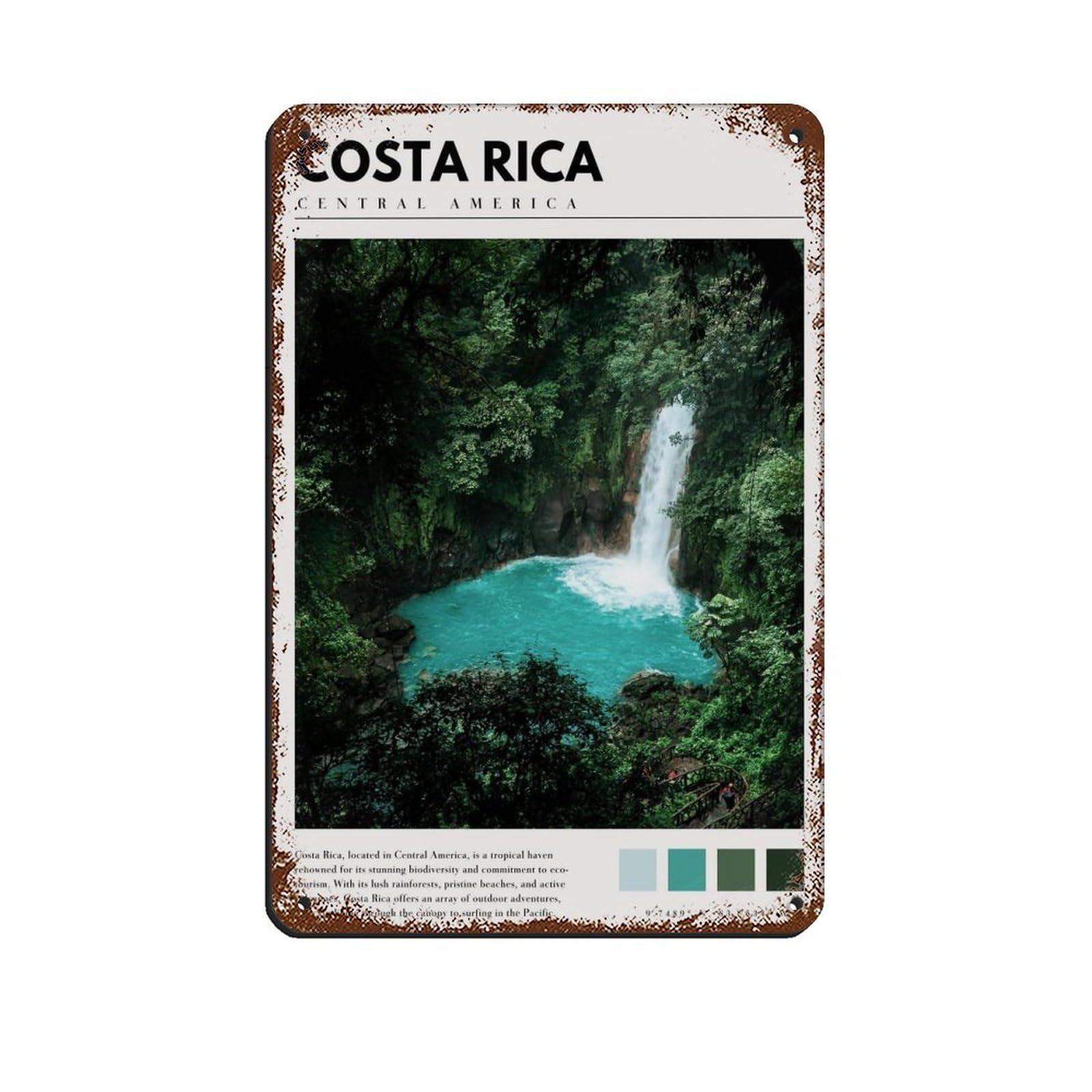 Costa Rica Central America Costa Rica Nature Poster Retro Poster Metal Tin Sign Chic Art Retro Iron Painting Bar People Cave Cafe Family Garage Poster Wall Decoration 8x12inch(20x30cm)