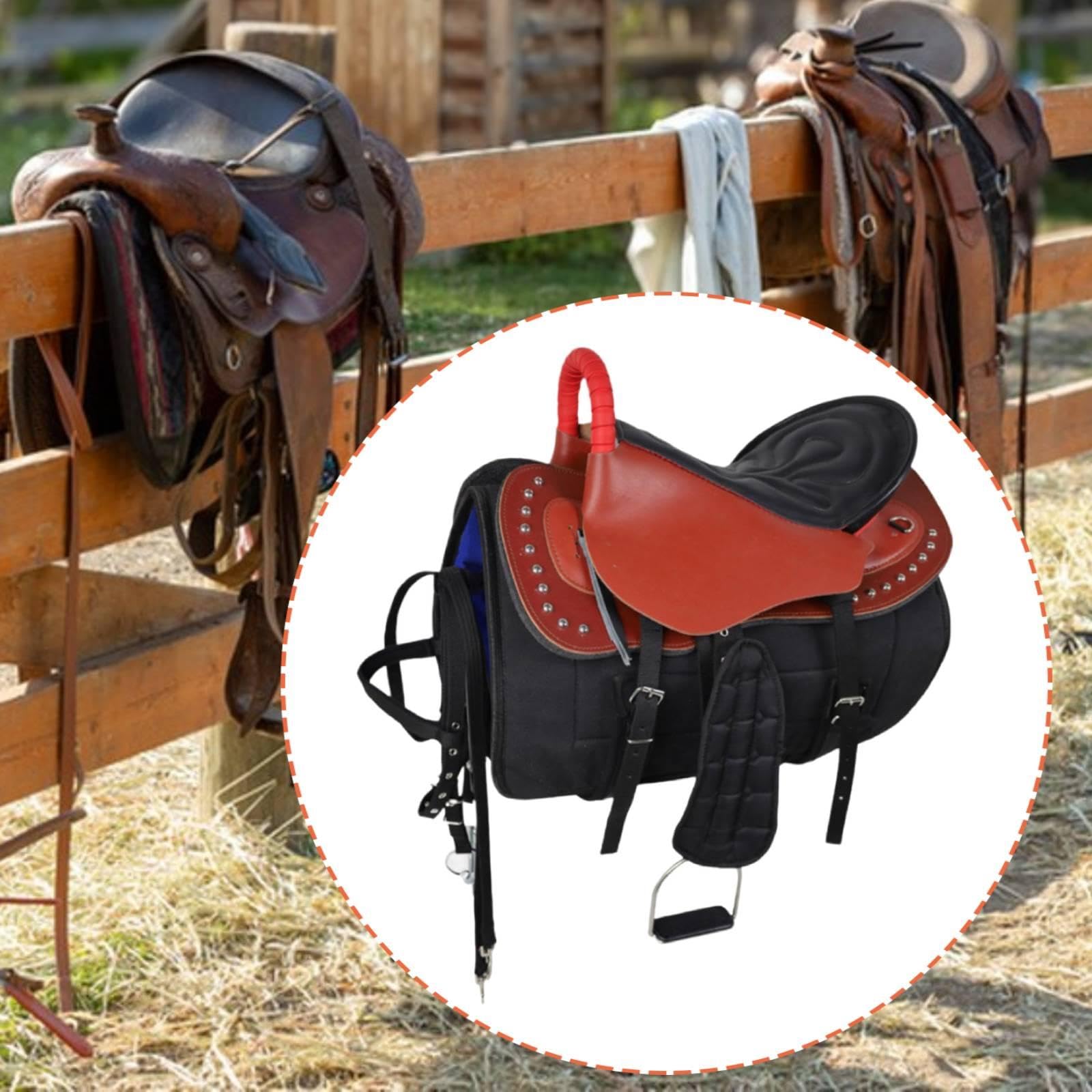 Silla de Montar para Caballo con Equipo Ecuestre Práctico Asiento de Montar Resistente Al Desgaste Juego de Correas Seguro Y Almohadilla Confortable a