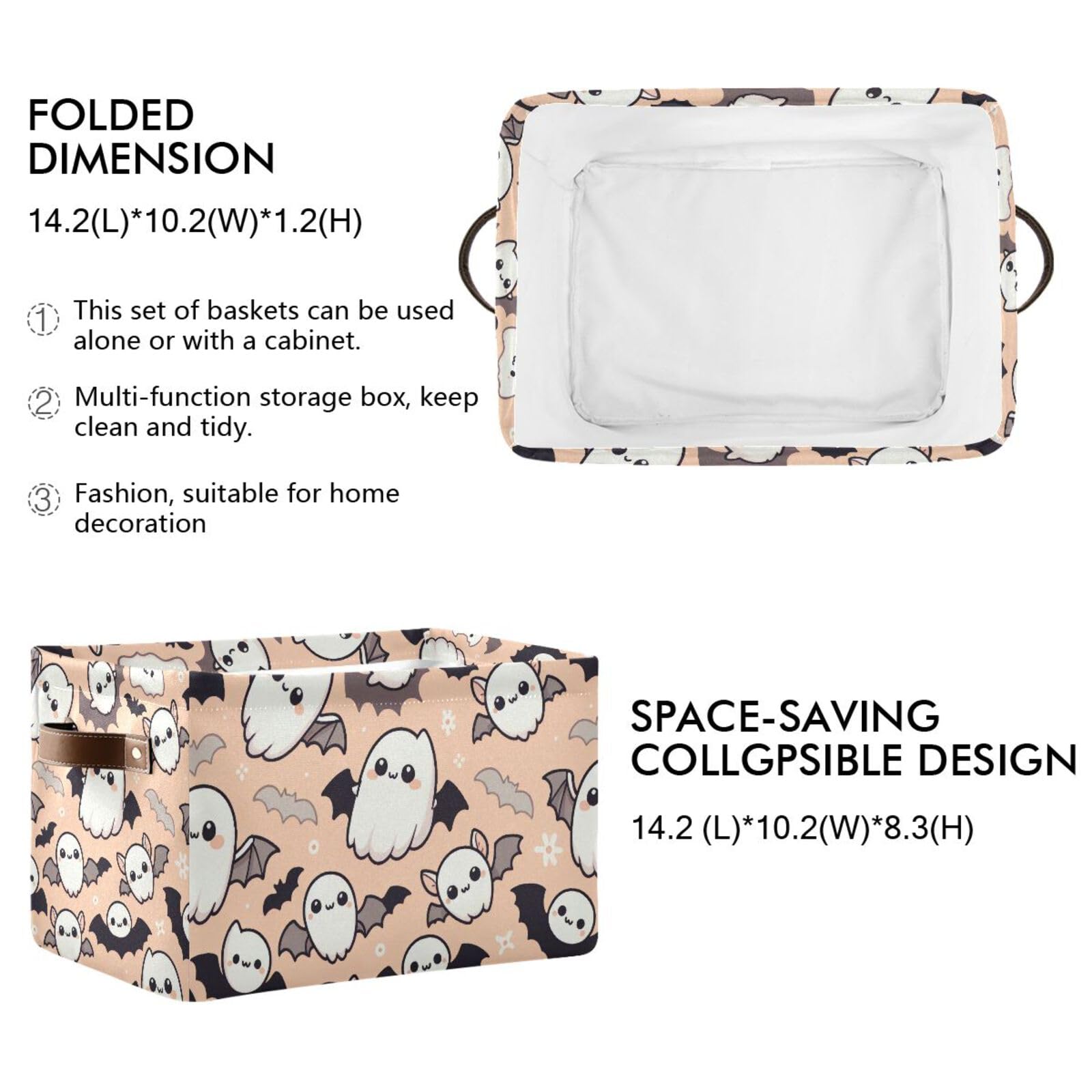 PaChyLuu Cute Ghosts Storage Basket Bin Canvas Fabric Organizer Toys Basket with Handles for Home Office Nursery, Clothes, Gifts, 2 Pcs