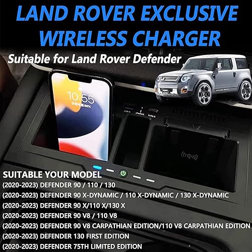Miniatura 2 de BAIYITONGDA Cargador de coche inalámbrico dual para Land Rover Defender 90 110 130 2020-2023, almohadilla de carga rápida Qi de 15 W con puerto