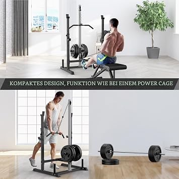 JX FITNESS Power Cage Rack with Lat Pull-Down Pulley System Adjustable Squat Stand Power Cage with J Hook for Home Gym