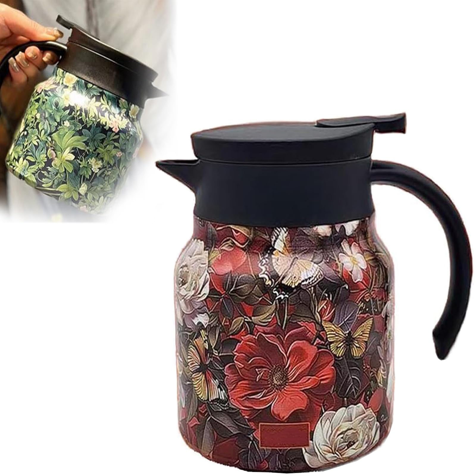 Théière Vintage 1000 Ml – Acier Inoxydable 316, Infuseur Intégré, Isolation 12h – Motif Floral – Pour Thé Et Café