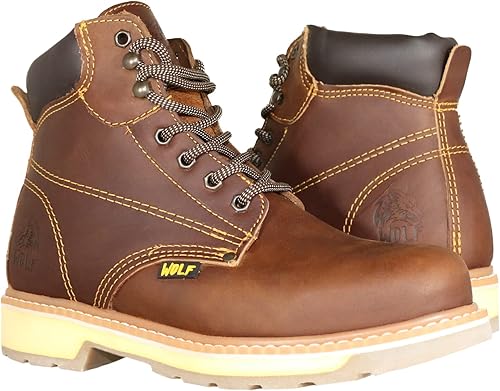 WOLF - Botas de trabajo Resistentes al aceite y al agua Cuero mexicano genuino Aislamiento Suela de goma antideslizante Puntera suave Bota
