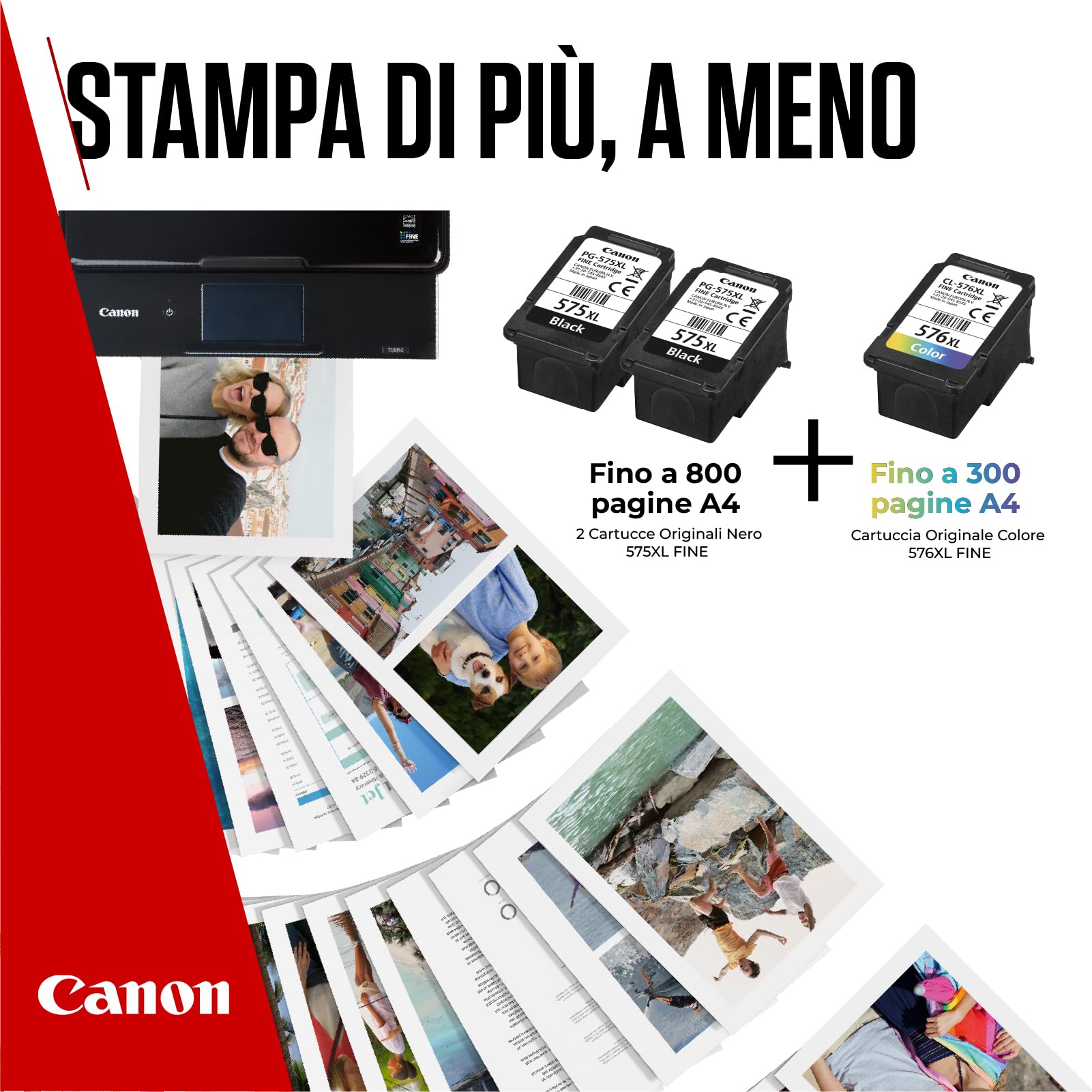 Canon Cartuccia 3 Cartucce per Stampante Originali ad Alta Capacità PG-575XL/CL-576XL (2 x Nero, 1 x Colori)
