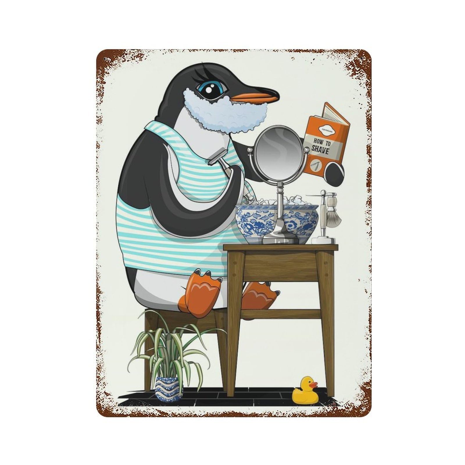 Penguin Shave in Bathroom Retro Metal Sign 15.7"x11.8", Ideal for Basement, Hobby Room And Garage Decor
