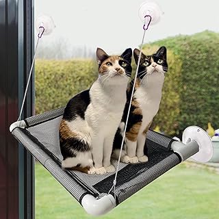 Cat Window Hammock, Backagin Cat Window Perch, Cat Hammock Window Seat with Sturdy Suction Cups- Cat Window Bed Safety Holds Two Large Cats (Up to 38.6lbs), Window Mounted Cat Bed with Pad