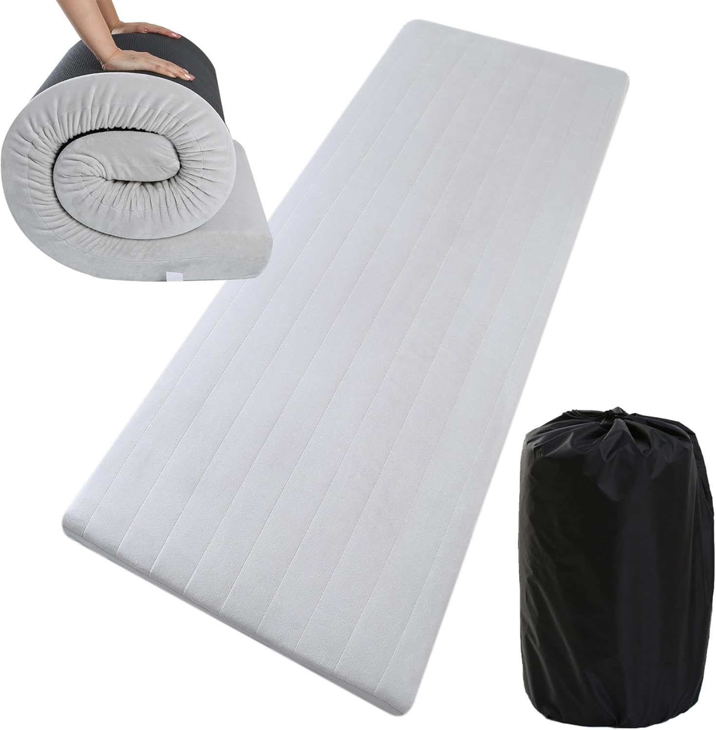 MeMoreCool Roll Up Mattress Foam Camping Mattress Pad, Portable Guest Mattress Floor Sleeping Mat, Cot Mattress Pad 3 Inch Thick Bed Roll for Adults, Rollable Mattress with Travel Bag Single (75x30x3 INCH) Grey