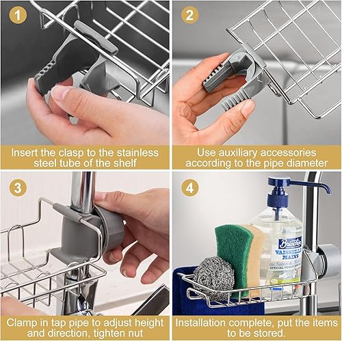 Miniatura 5 de PARACITY Sponge Holder for Kitchen Sink, Over Faucet Kitchen Sink Organizer, Stainless Steel Sink Caddy with Towel Rack, Faucet Rack for Kitchen