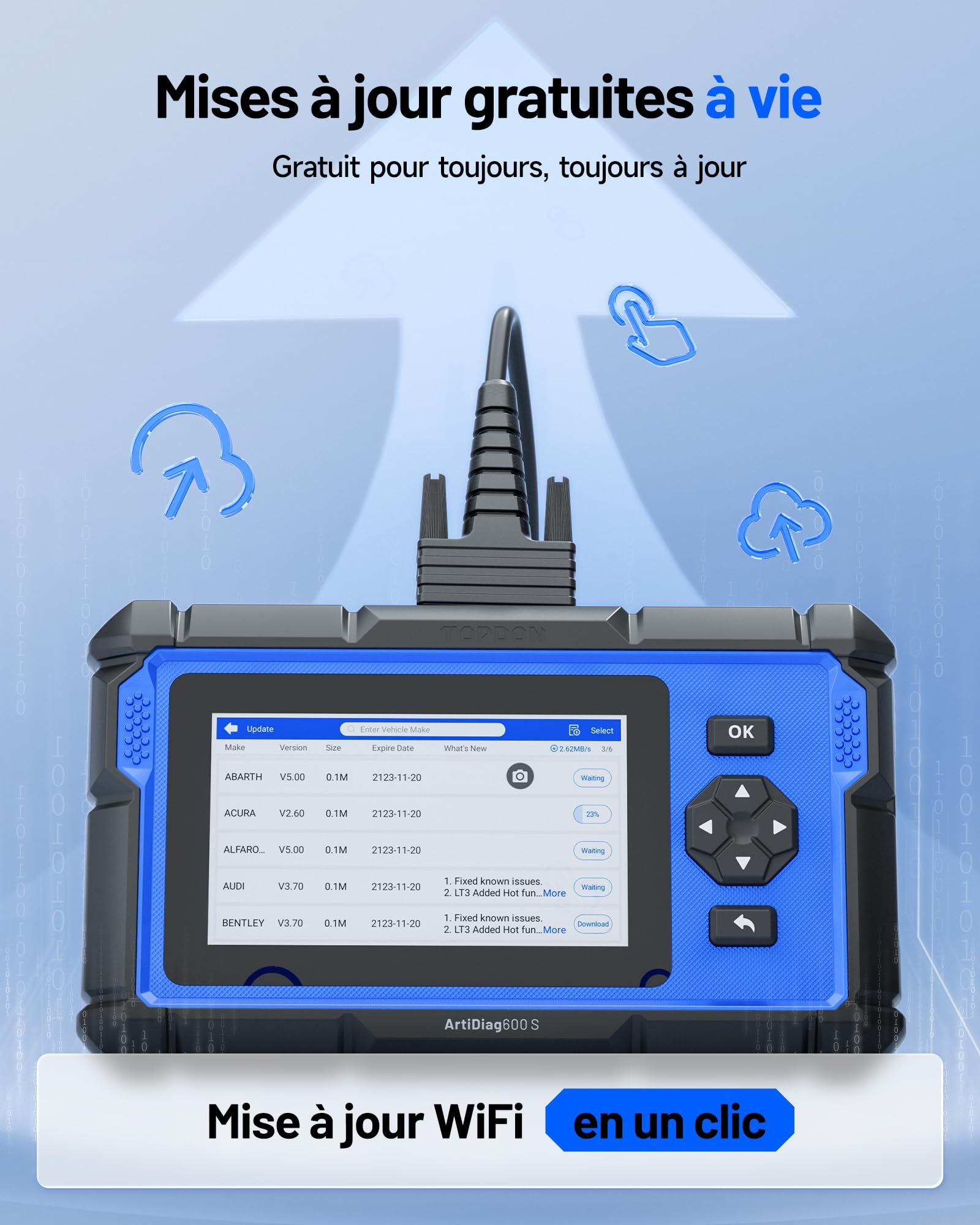 TOPDON ArtiDiag600S Valise Diagnostic Auto OBD2, Outil Diagnostic Voiture pour 4 Systèmes, 9 Fonctions de Réinitialisation sur Huile/Frein/SAS/BMS/ABS/DPF/TPMS/Accélérateur, Fonctions OBD2 Complètes
