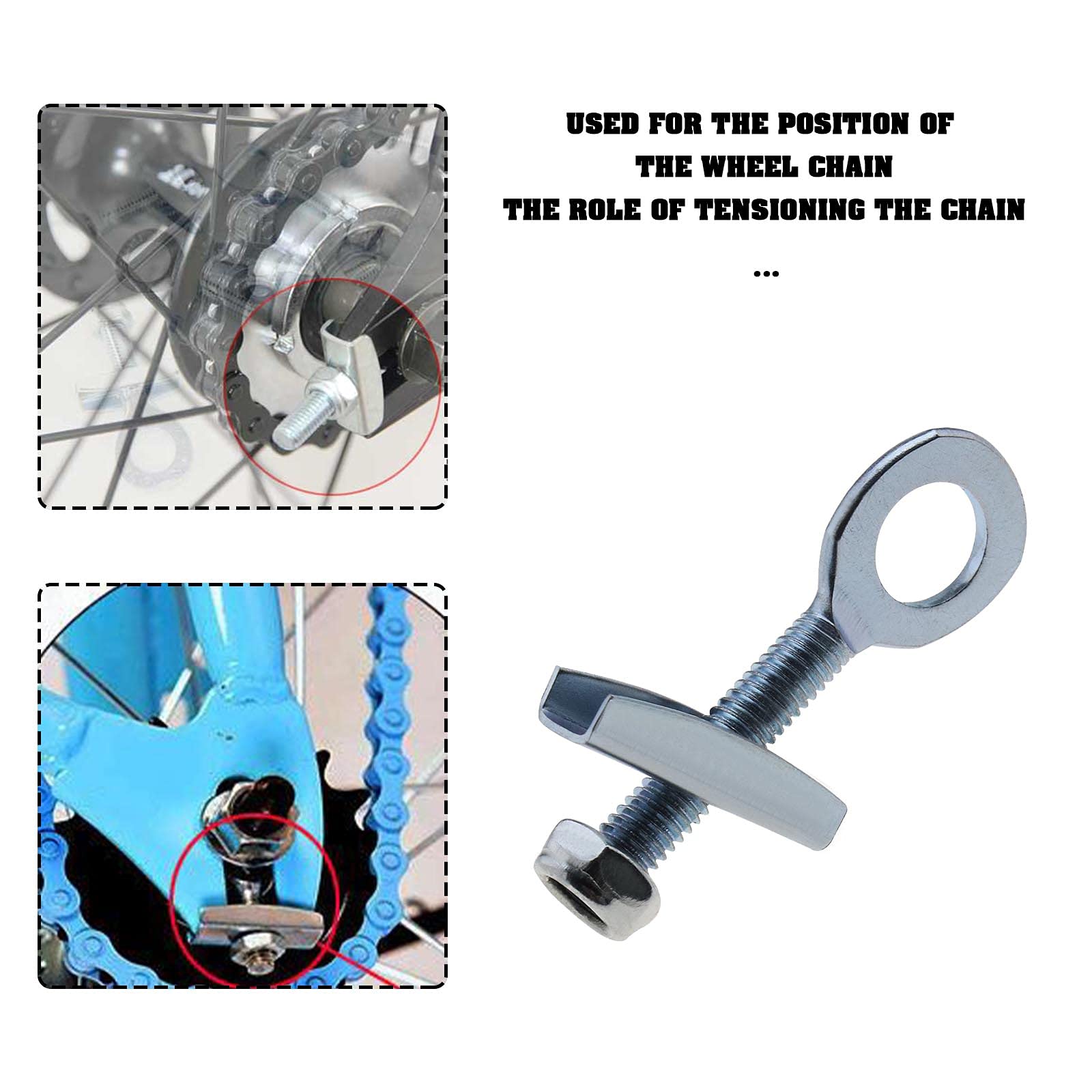 4 Piezas Ajustador Tensor de Cadena de de 10mm con Tuercas Antisuelto de Acero Plateado para Mini Moto Bicicletas de Carrera Motos de Cross Quads