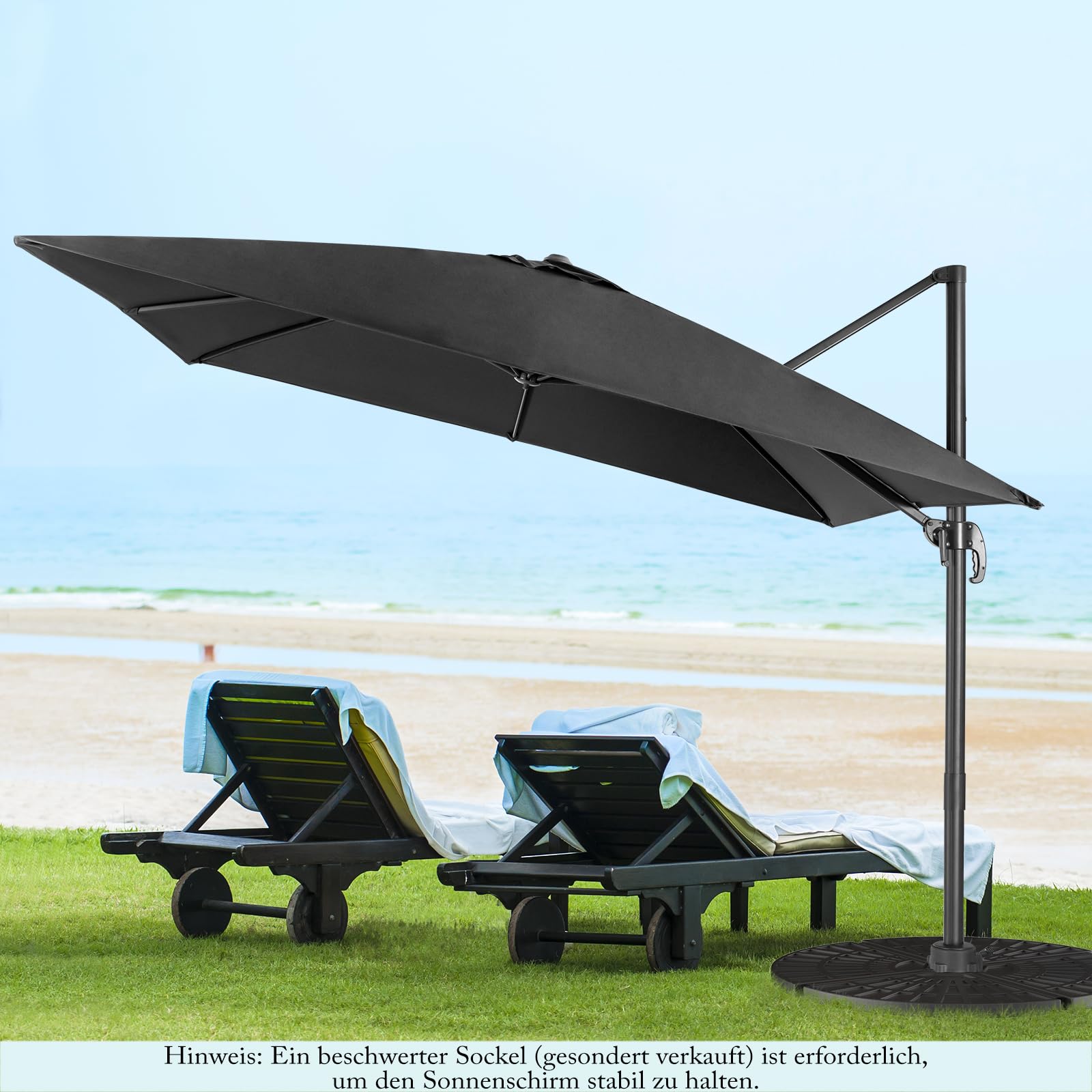 GOPLUS Ampelschirm 300x300 cm rechteckig, Sonnenschirm 360° drehbar & 3 stufig kippbar, großer Terrassenschirm mit Ständer, Gartenschirm mit Kurbel, UPF 30+ für Balkon, Garten & Terrasse (Schwarz)