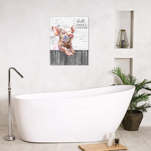 Miniatura 5 de MEUNEAR Lienzo decorativo para pared con diseño de cerdo de granja, divertido cerdo de granja y lavanda en valla, arte de pared para sala de estar,