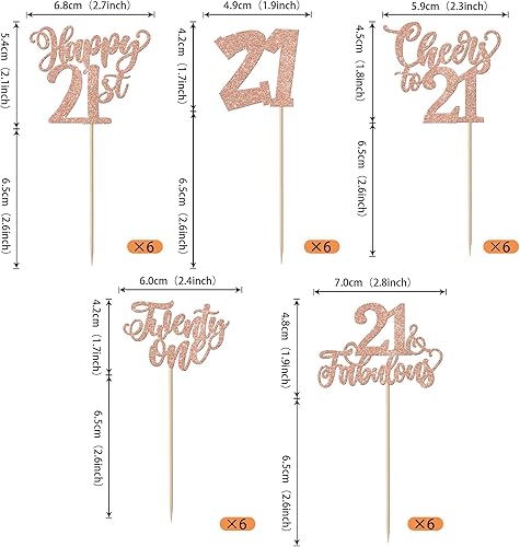 Miniatura 2 de Paquete de 30 adornos para cupcakes de 21 cumpleaños con purpurina de veintiún saludos a 21 fabulosas selecciones de cupcakes de feliz cumpleaños