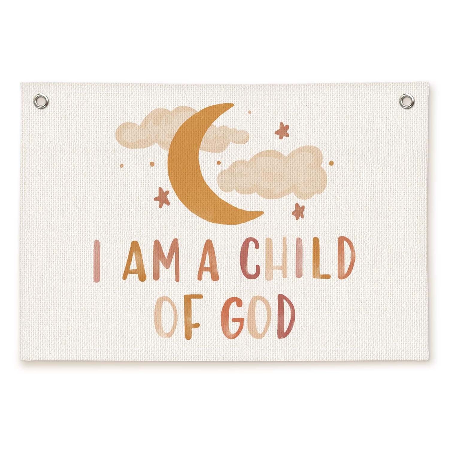 ETVISO Christian Bible Verse I Am a Child of God Boho Moon Cloud Nursery Room Decor - Linen Banner Wall Hanging Canvas Banner Flag Decor for Kids Nursery Toddler Bedroom Playroom
