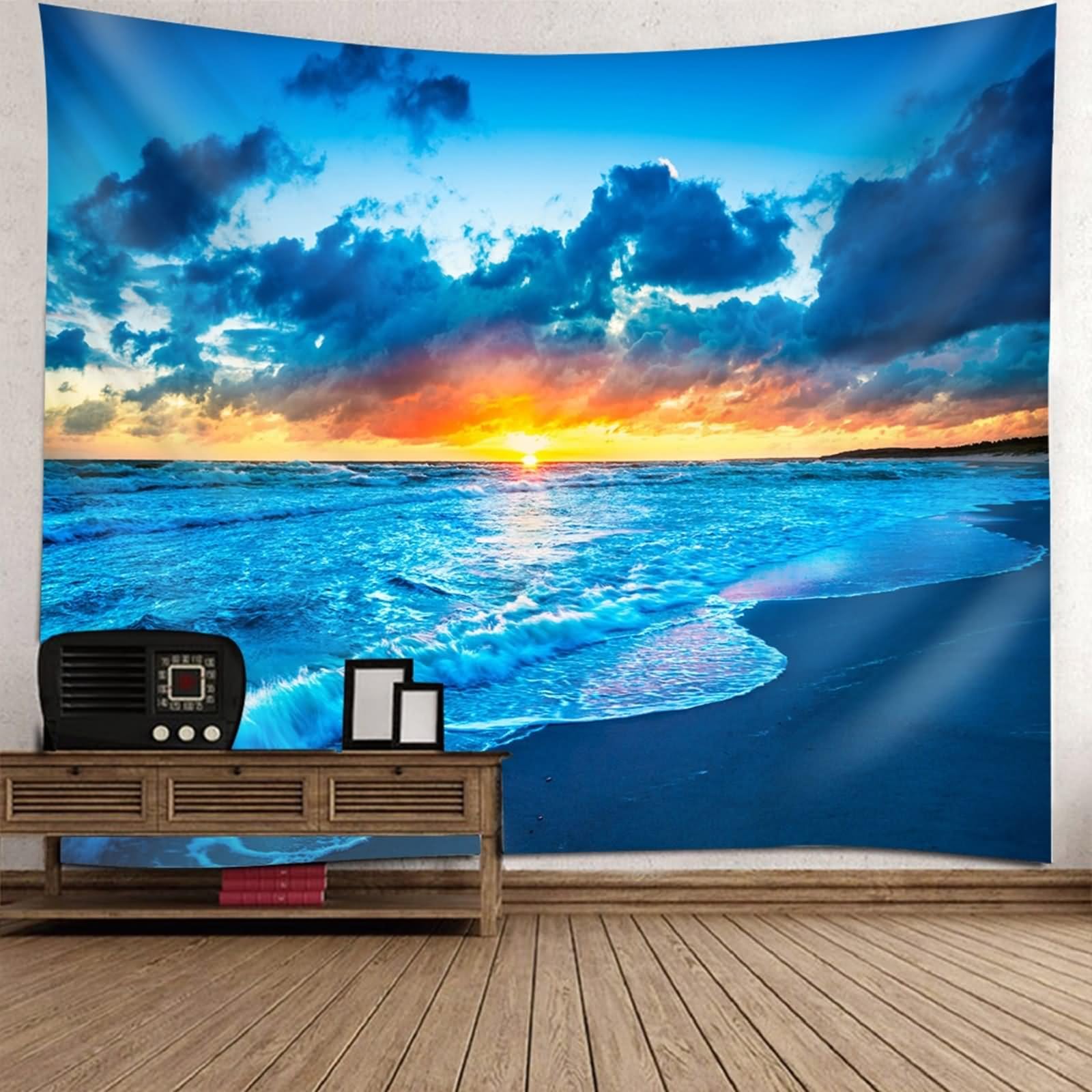 Aotiwe Wandbehang Groß, Boho Wandbehang xxl Meer und Sonnenuntergang Hellblau Orange Wandbehang Küche 200x200cm