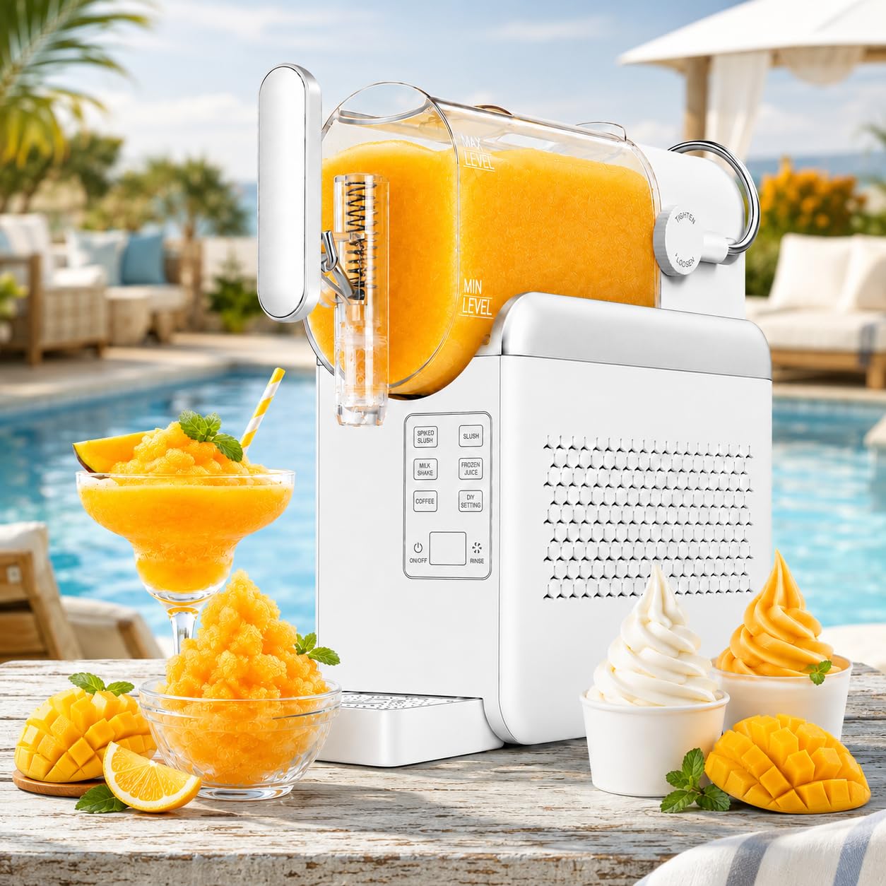 pedenencelia No Ice Needed Slushy Machine, Slushie Machine for Home, 1.8L Chilled Drink Maker & Soft Serve Ice Cream Machine, 6 Preset Modes, LED Display for Milkshakes Frappés Party Drinks White