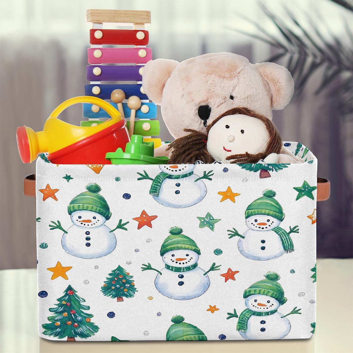 Storage Baskets for Shelves Green Snowman Christmas Tree Foldable Decorative Storage Basket Bins with Handles Storage Basket Box for Home, 2 Pcs