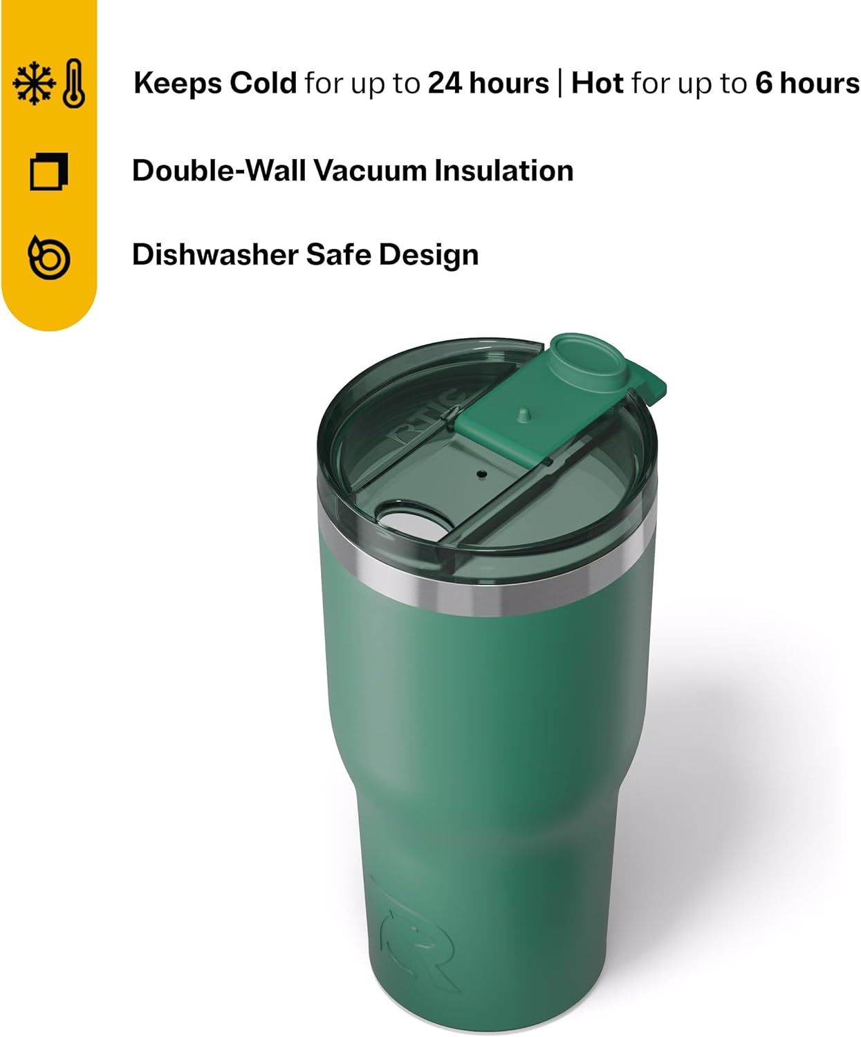 RTIC 30oz Essential Tumbler with Lid, Ceramic Lined, Insulated, Stainless Steel, Metal, Double Wall Vacuum-Insulation, Travel Cup for Iced Coffee, Tea, Hot and Cold Drink, Pine Tree - Image 3