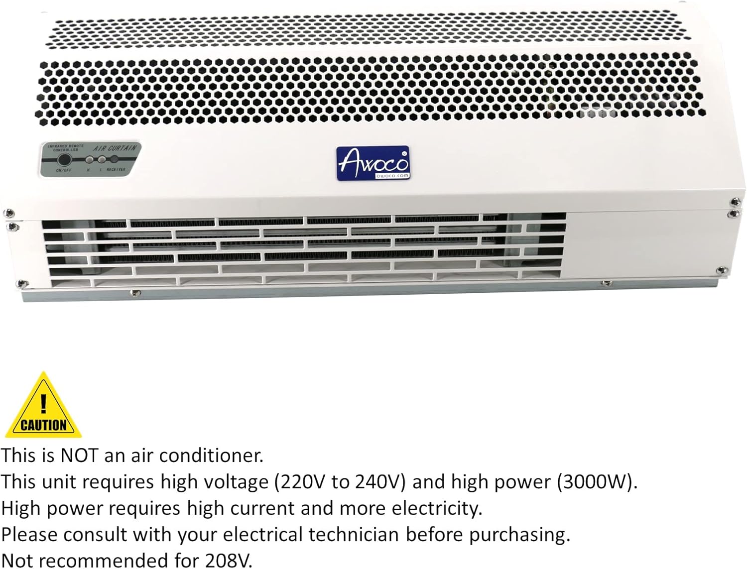 Awoco 24" 230V Heated 2 Speeds Commercial Indoor Air Curtain, CE Certified with an Easy-Install Magnetic Door Switch (24")