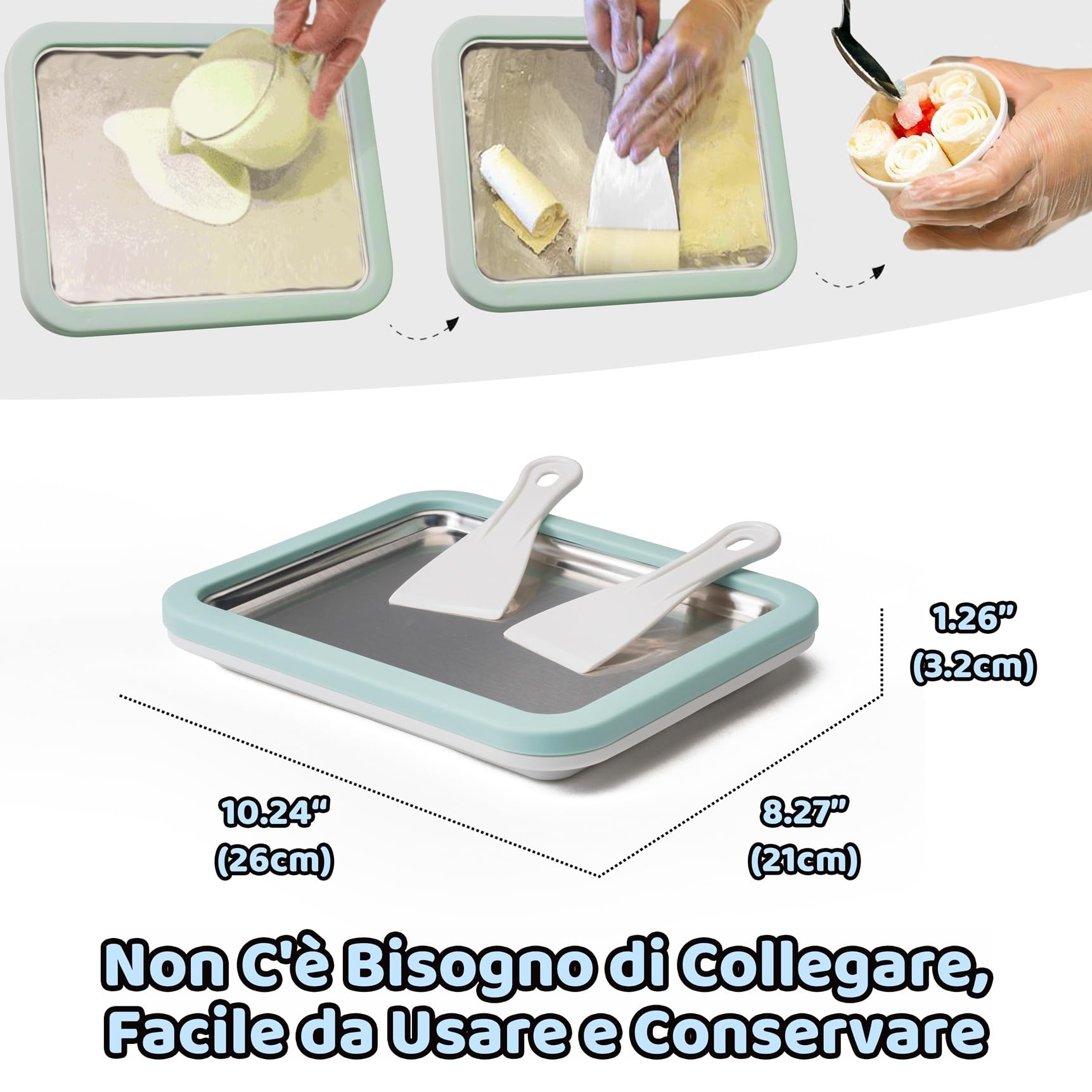 JoyMech Rolled Ice Cream Maker, Piastra Gelato Roll, Ice Cream Roll Machine, Piastra Fredda per Gelato, Dotata di 2 Spatole, Perfetta per Gelato Rotolato Fatto in Casa e Yogurt Freddo (Verde)