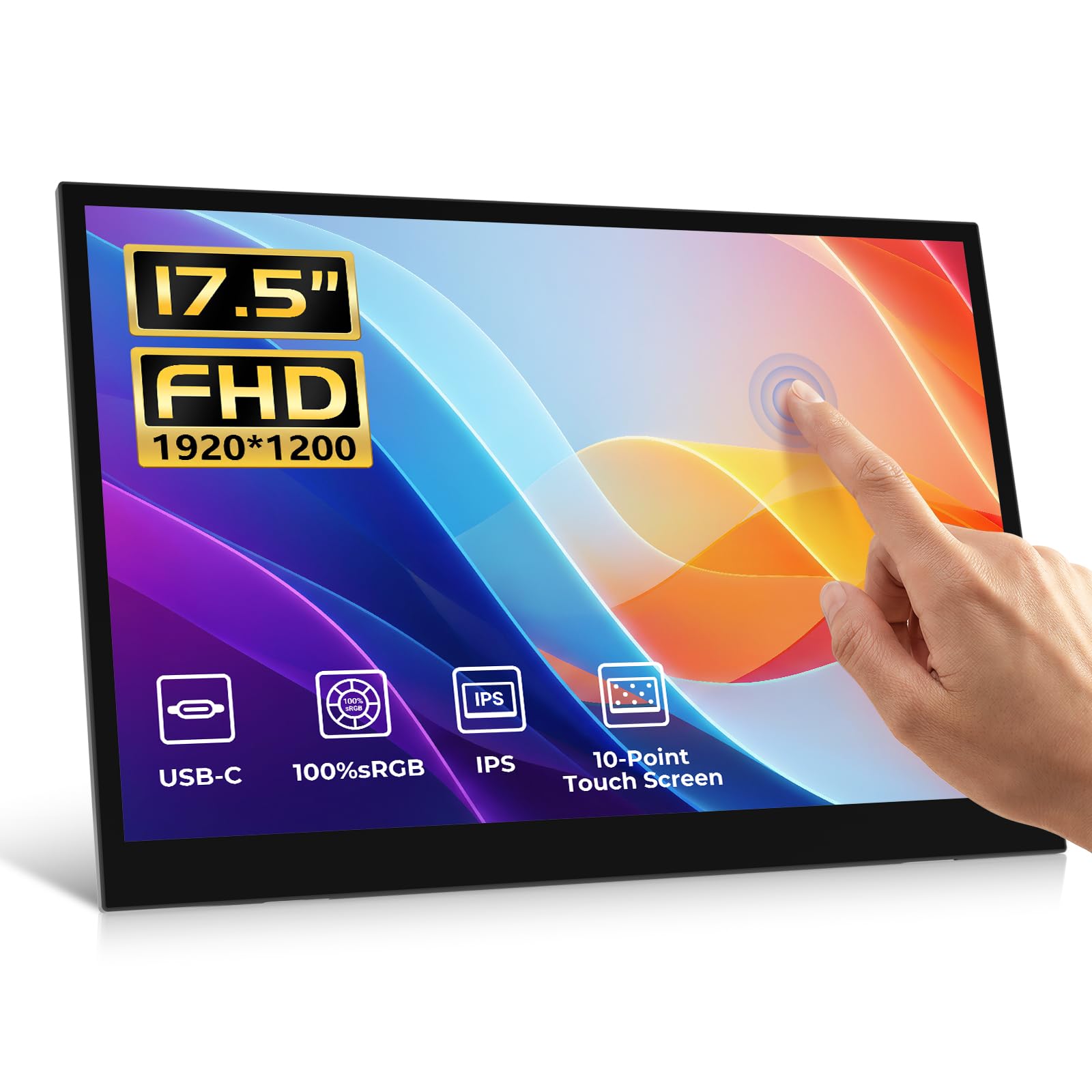 V Beat Monitor Portátil Táctil 17,5", IPS 1920×1200 16:10, USB-C y Mini HDMI, Altavoces Integrados, Monitor Ultrafino para Portátil, PC, MacBook, Móvil, PS5, Xbox y Switch