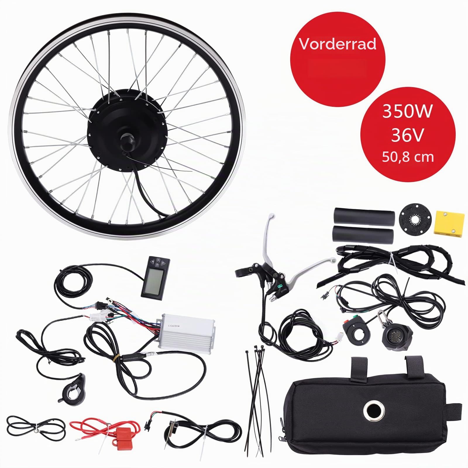 E Bike Vorderrad Umbausatz 350W 36V Elektrofahrräder Nabenmotor Elektrofahrrad Umrüstsatz Motor mit LCD Display für Fahrräder mit 20-Zoll-Reifen