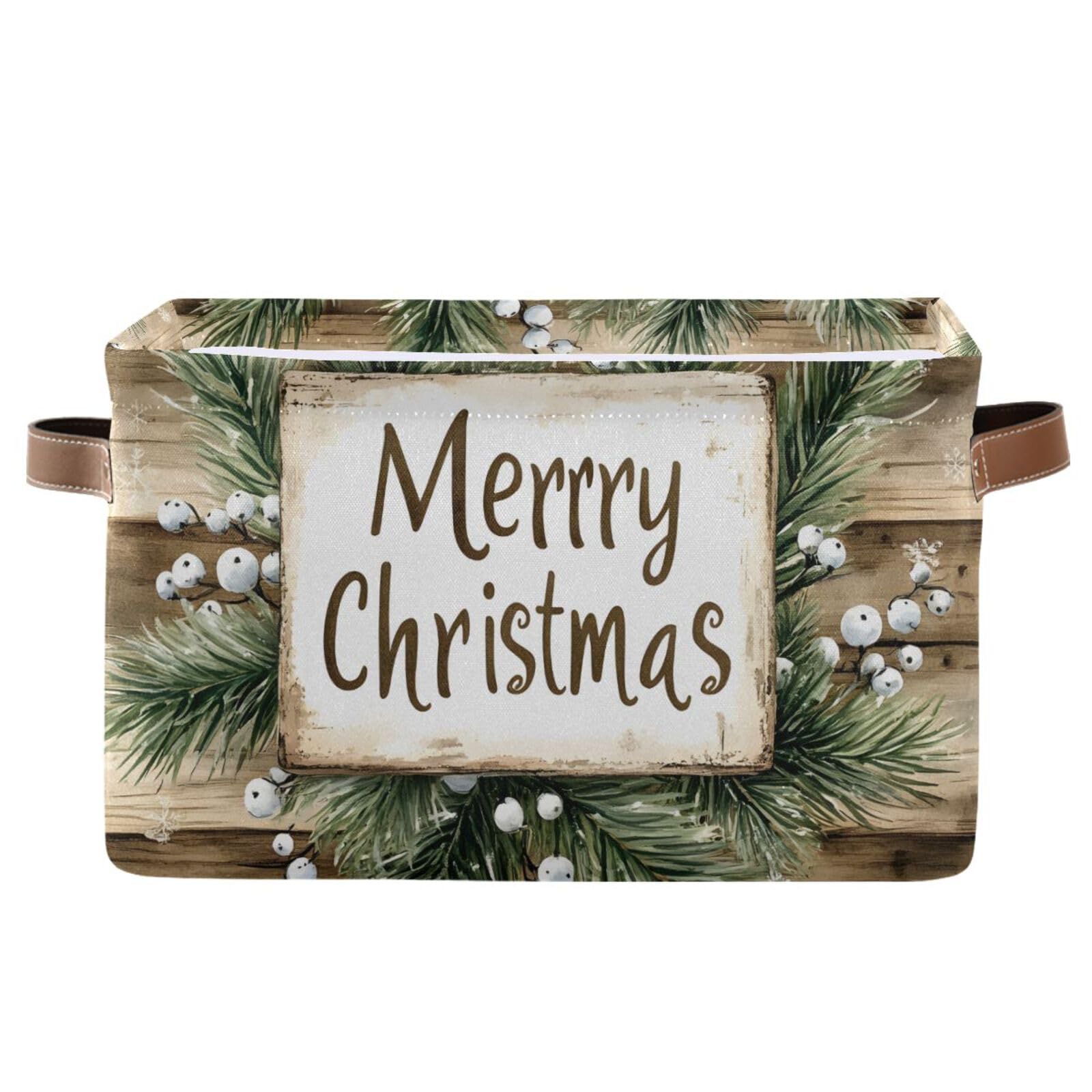 senya Storage Bin Basket 1 pcs Large Foldable Clothes Bag Rectangle Collapsible Fabric Laundry Hamper Folding Washing Bin Christmas Wood Board Background Leaves