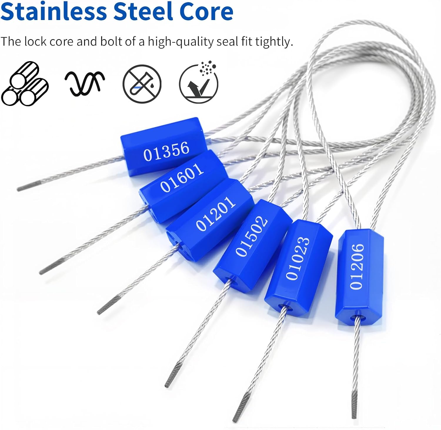 11.8 Inch Steel Security Cable Seals Numbered Tamper Proof Security Tags Disposable Self-Locking Cable Steel Wire Seal (Blue,25 Pcs +Yellow,25 Pcs)