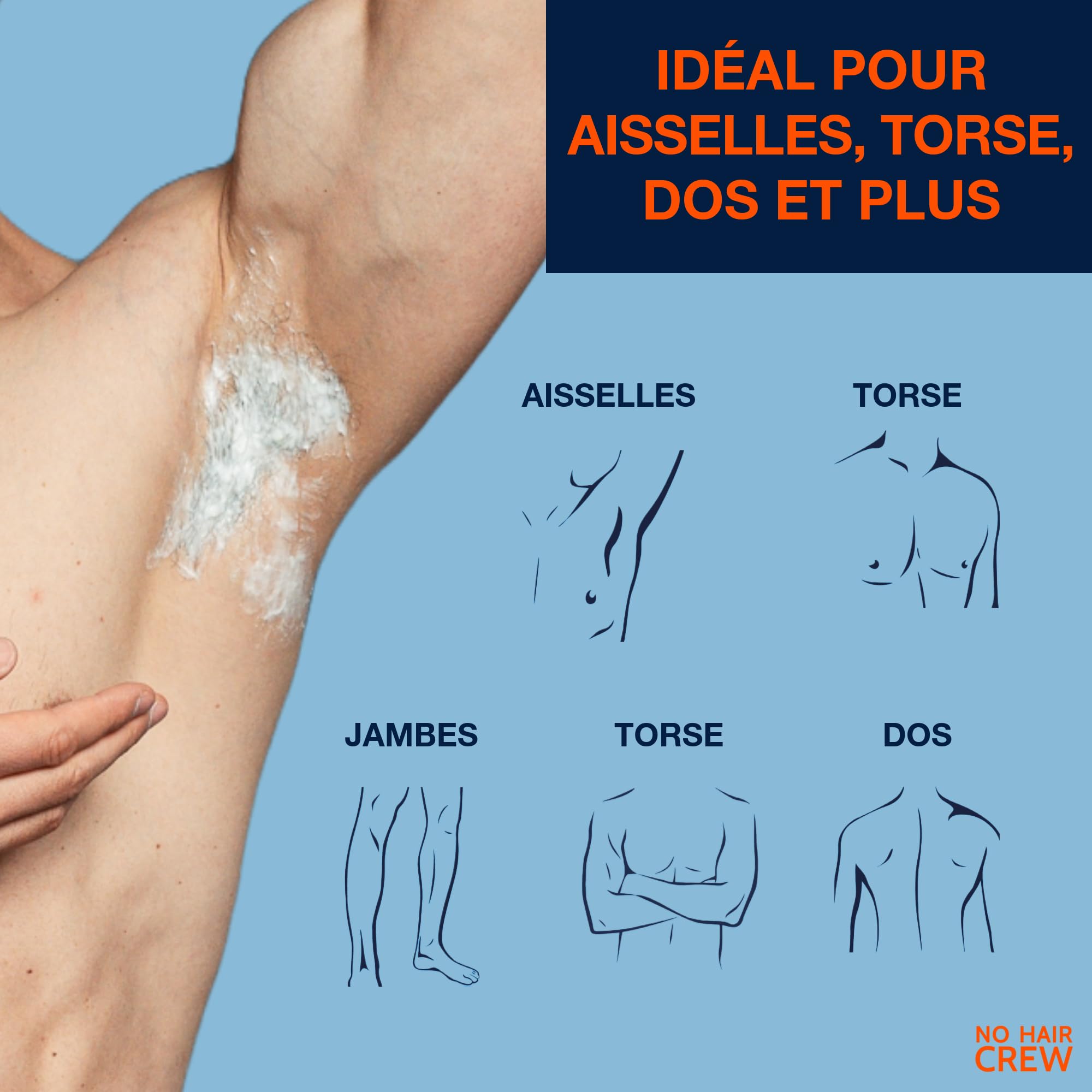 NO HAIR CREW Crème Dépilatoire Corps Homme Lot de 3 (3 x 200 ml) – Épilation Douce pour Torse, Dos et Aisselles – Sans Coupures ni Irritations