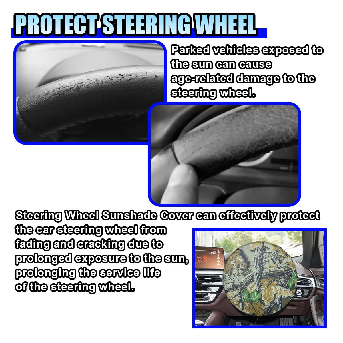 Car Steering Wheel Cover Sun Shade 18 Inch Anti-Heat Sunshade Protector Cover Waterproof Steering Wheel Covers Sun Block — view 3