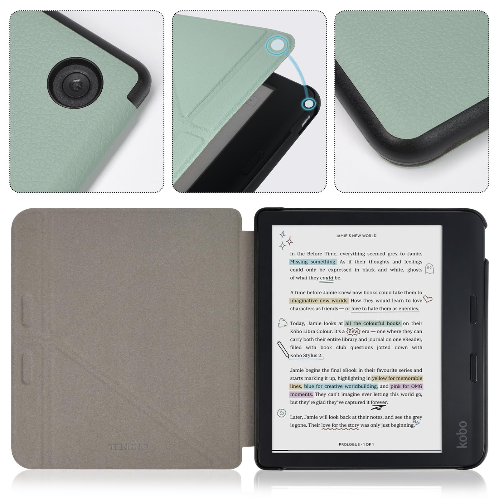 RSAquar Coque pour Kobo Libra Colour (Modèle : N428) Et Tolino Vision Colour 2024 avec Fonction Auto Veille Réveil, Vert Agave