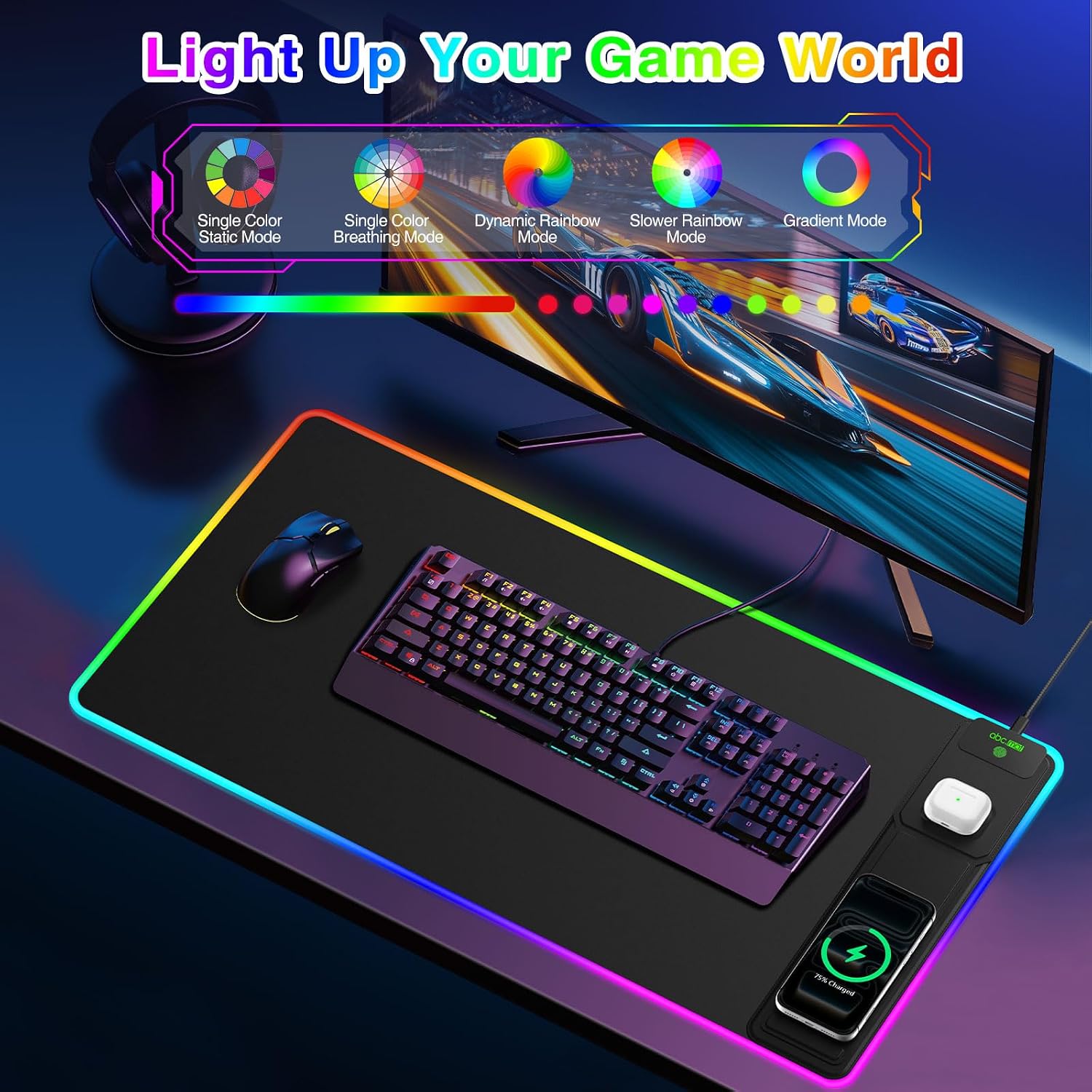 RGB Gaming Mouse Pad with Magnetic Wireless Charging & Foldable Phone Stand | 31.5"x15.8" XXL Large LED Mousepad with Stitched Edges, Ultra-Smooth Waterproof Surface, 25 Lighting Effects, Non-Slip Base 4 71X5Ca oopL. AC SL1500