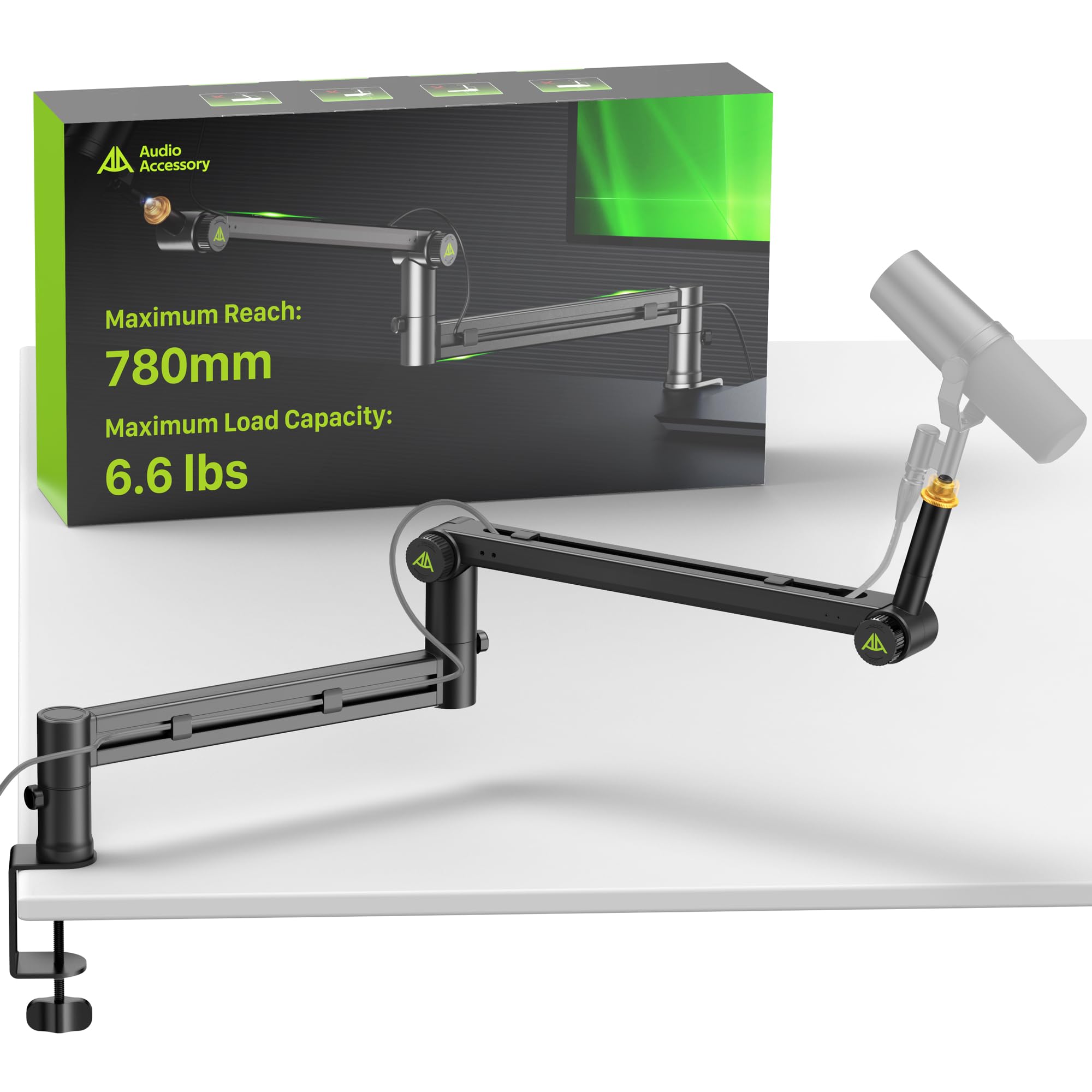 Low Profile Boom Arm Design for Heavy Mic 6 6lbs Load Capacity Stable Gear Lock Structure Never Sags