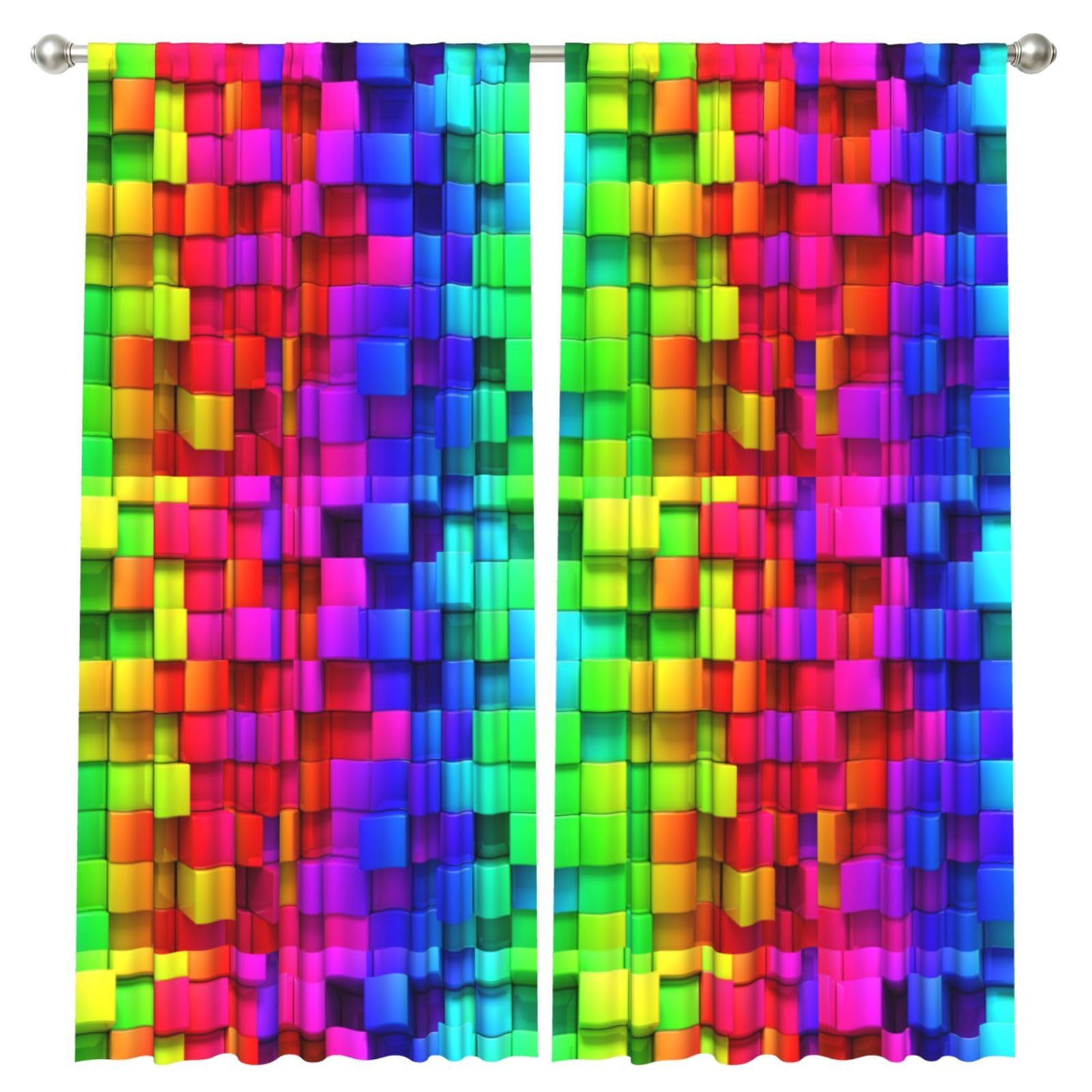 InOmak Rainbow Color Plaid, 2 Panels Window Curtains 52 x 84 Inch Blackout Curtains for Living Room Bedroom