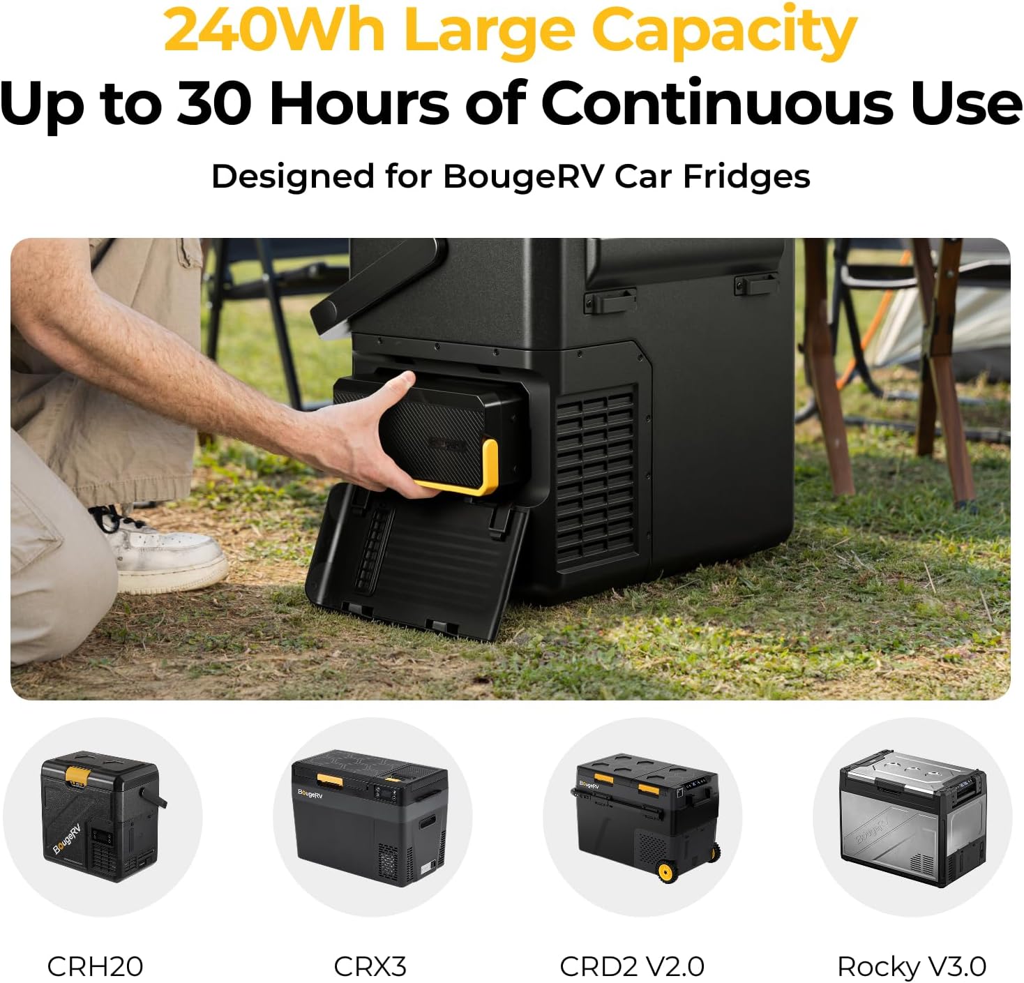 BougeRV 240Wh Detachable Battery, Car Refrigerator Battery for CRD2V2.0/RockyV3.0/CRH20/CRX3 12 Volt Refrigerator Power Station, Multiple Input/Output Ports for Overlanding, Camping, Truck, Outdoor