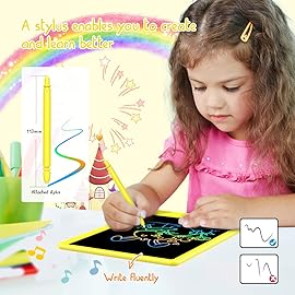 BUKEBU LCD Writing Tablet Doodle Board, Colorful Drawing Pad, Electronic Drawing Tablet, Drawing Pads,Travel Gifts for Kids Ages 3 4 5 6 7 8 Year Old Girls Boys (10.5 inch, Yellow+Yellow)