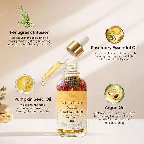 Hair Growth Oil, Miracle Hair Growth Oil | Rich in Rosemary and Vitamin E | Gently Repairs Damaged Scalp, Protect Scalp Health, Improve Hair Loss - 2 Oz (1 PCS)