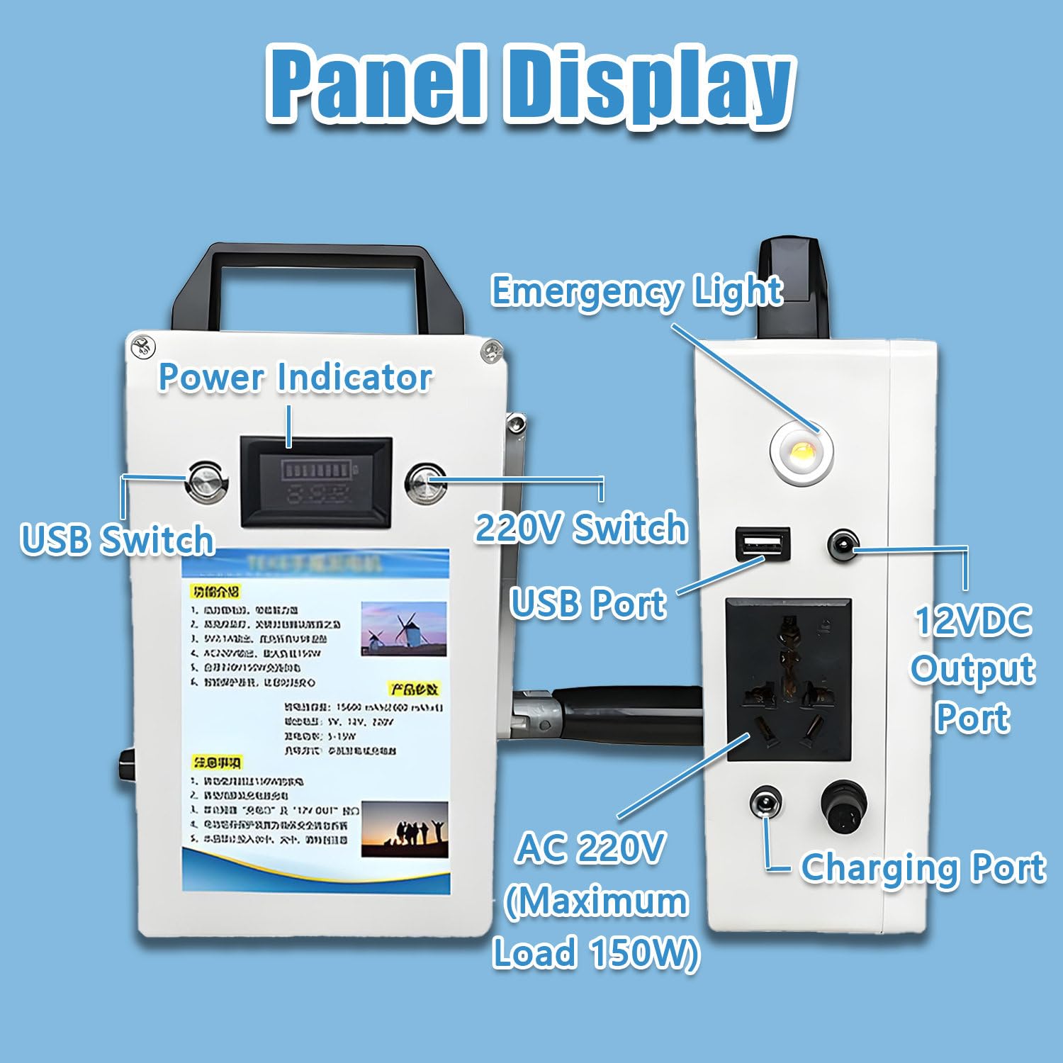 Generador de manivela de 150 W y 220 V, estación de energía portátil con asa Plegable, Cargador de Emergencia de 12 V CC para Camping y Carga de Smartphones 220V150W