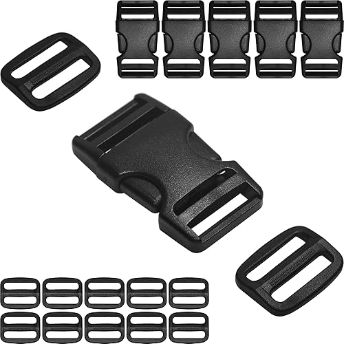 HISUNTEC Hebillas para correas de 1 pulgada 6 juegos de hebilla de liberación lateral + 12 piezas Tri-Glide Sliders Fit 1 pulgada (0.984 in) de