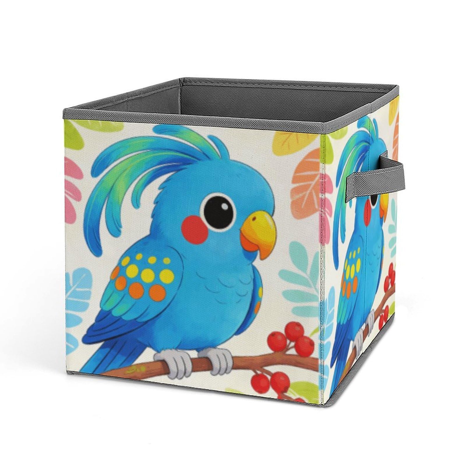 Macaw Storage Baskets Collapsible, Exquisite Pattern Cube Box, Canvas Fabric Storage Bins with Handles, Clothe Organizer Box for Home Decorative Office Bedroom
