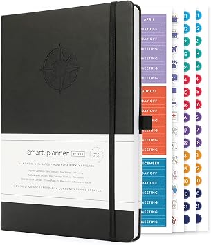 Smart Planner Pro Undated Daily Planner Medium B5 Achieve Goals & Increase Productivity with Weekly, Monthly, Work Sections - Organizer Planner with Back Pocket, 3 Satin Bookmarks & Pen Holder